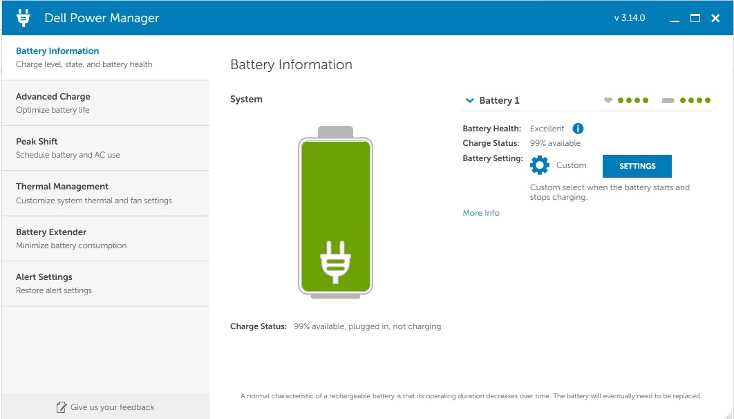 Theo dõi và bảo vệ sức khỏe pin và ngắt sạc Laptop Dell băng Dell Power Manager